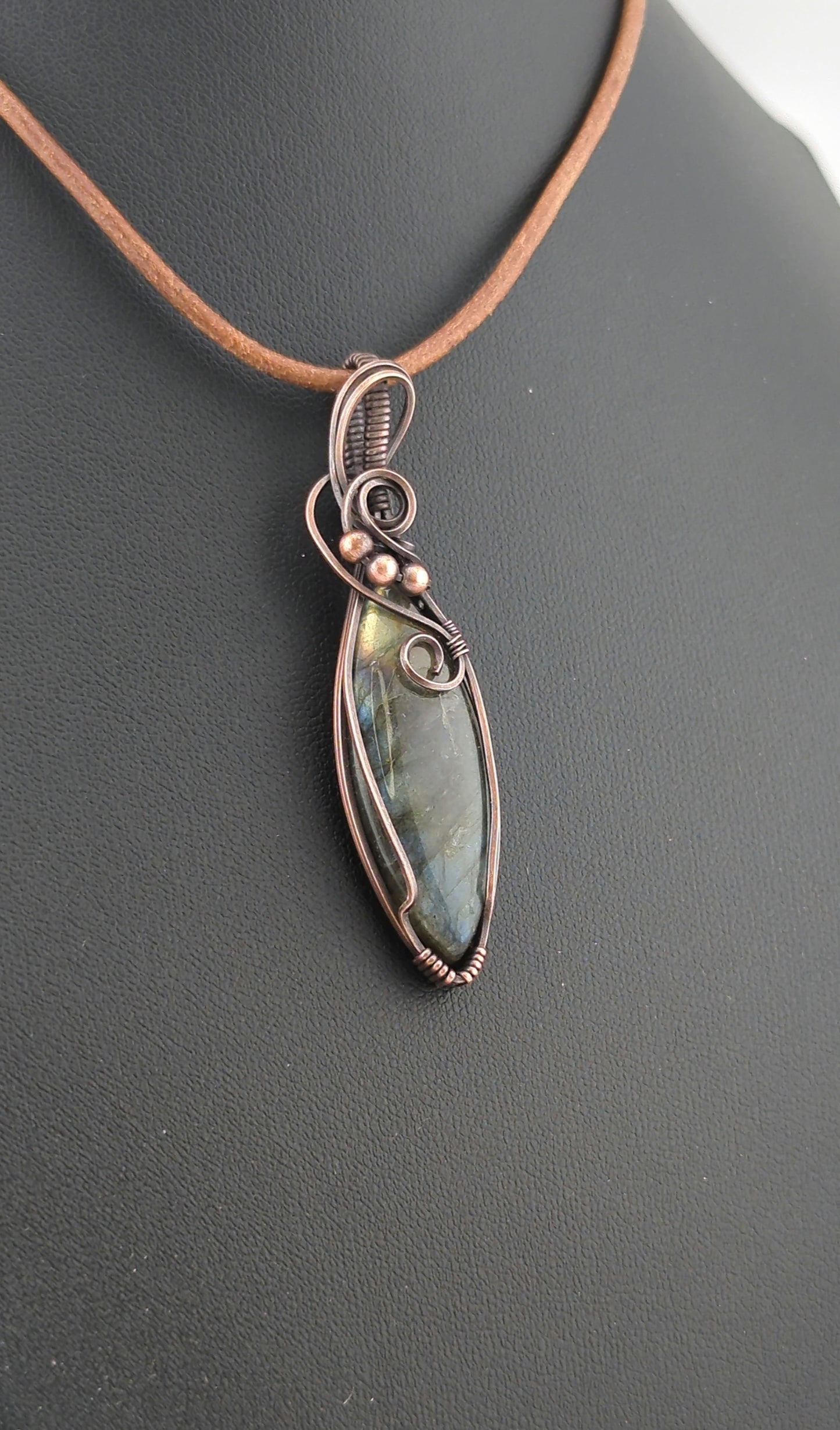 Labradorite Pendant, with Multi-flash, set in antiqued copper.