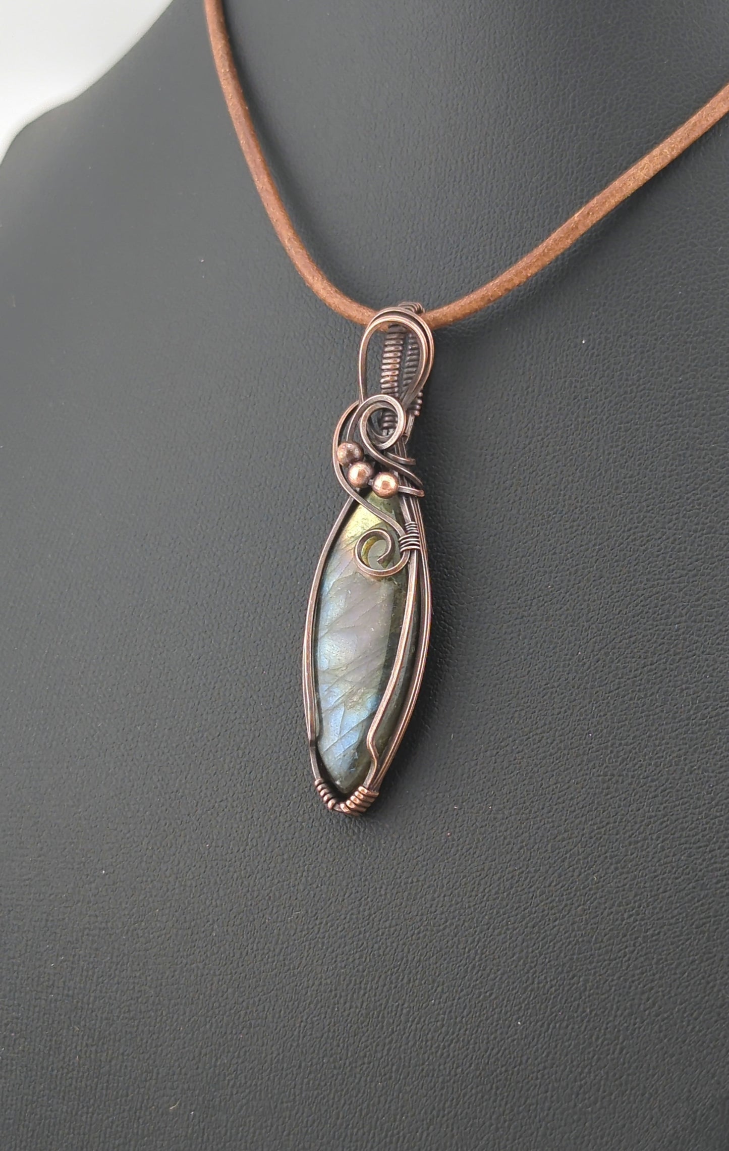 Labradorite Pendant, with Multi-flash, set in antiqued copper.