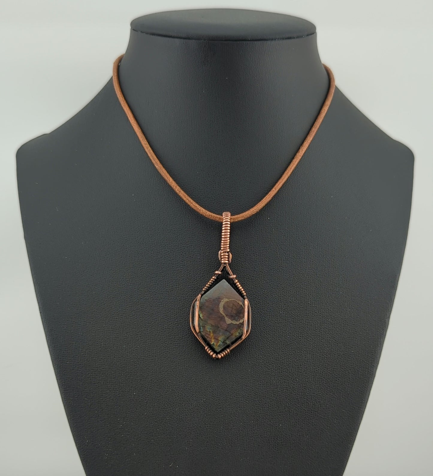 Labradorite Pendant, with rare purple flash, set in antiqued copper.