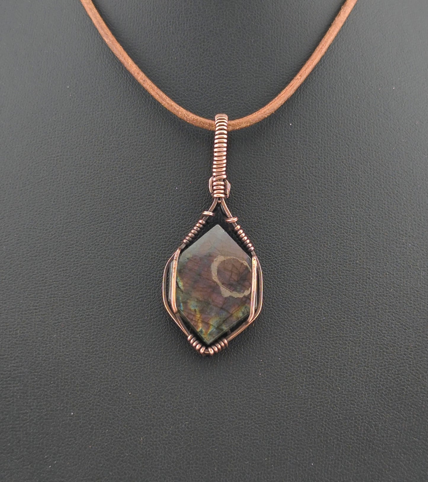 Labradorite Pendant, with rare purple flash, set in antiqued copper.