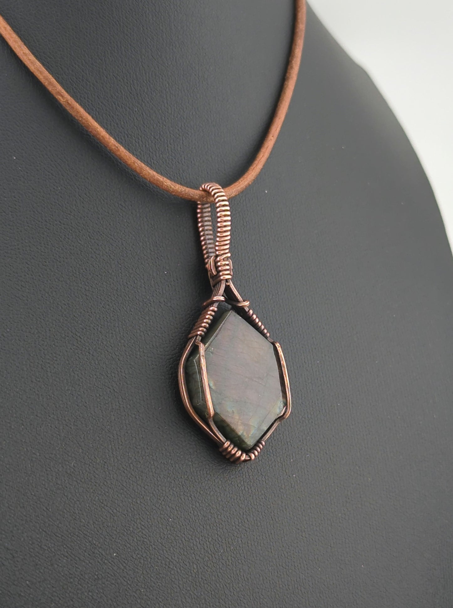 Labradorite Pendant, with rare purple flash, set in antiqued copper.