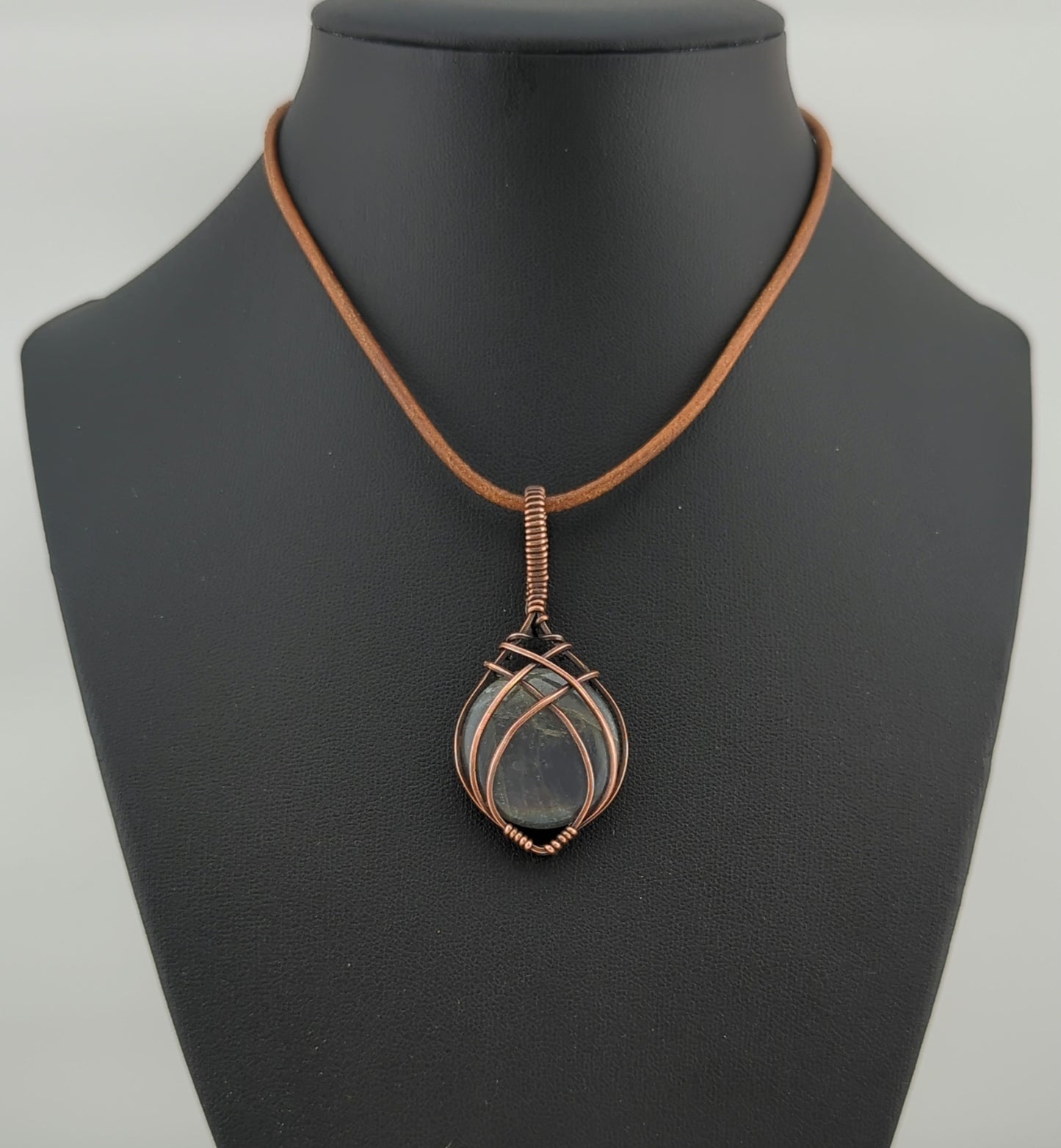 Labradorite Pendant, with rare purple flash, set in antiqued copper.