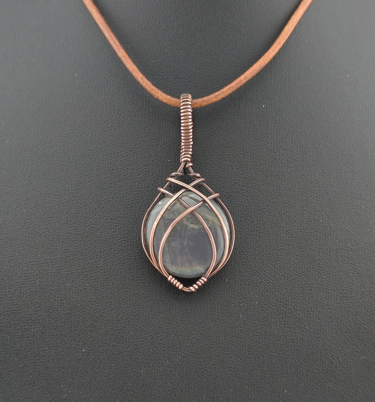 Labradorite Pendant, with rare purple flash, set in antiqued copper.