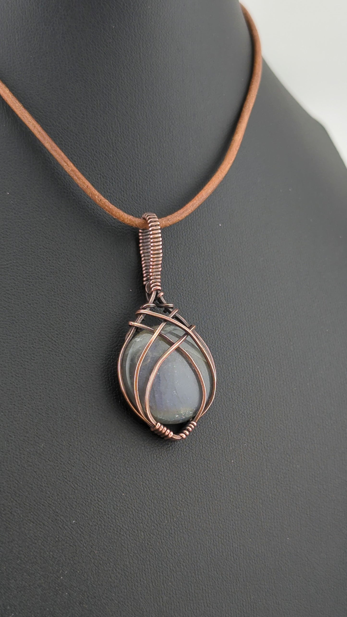 Labradorite Pendant, with rare purple flash, set in antiqued copper.