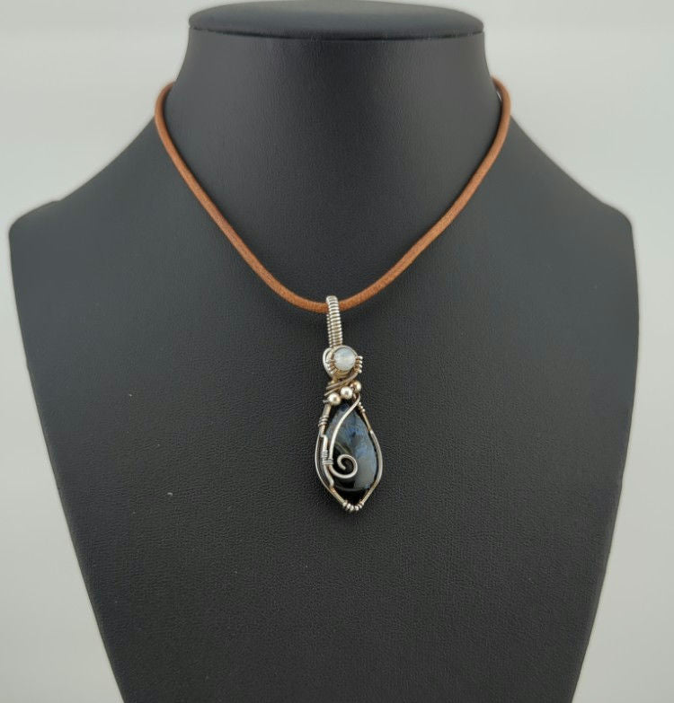 Pietersite Pendant, set in Sterling Silver, accented with Moonstone.