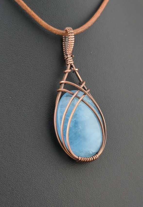 Aquamarine Pendant, set in antiqued copper