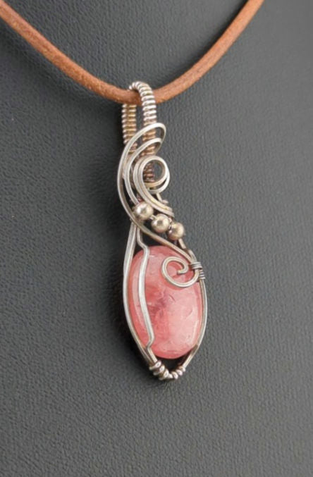 Rhodochrosite pendant, set in Sterling Silver.