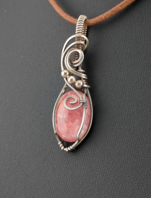 Rhodochrosite pendant, set in Sterling Silver.