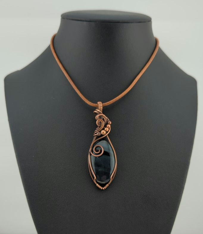 Blue Tiger Eye Pendant, Set in antiqued copper.