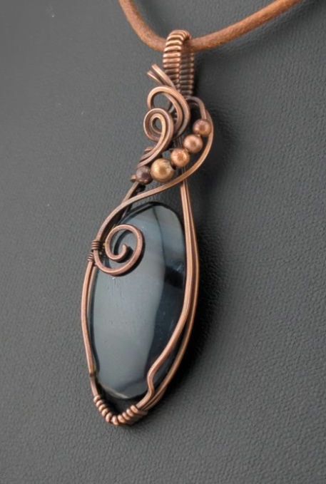 Blue Tiger Eye Pendant, Set in antiqued copper.