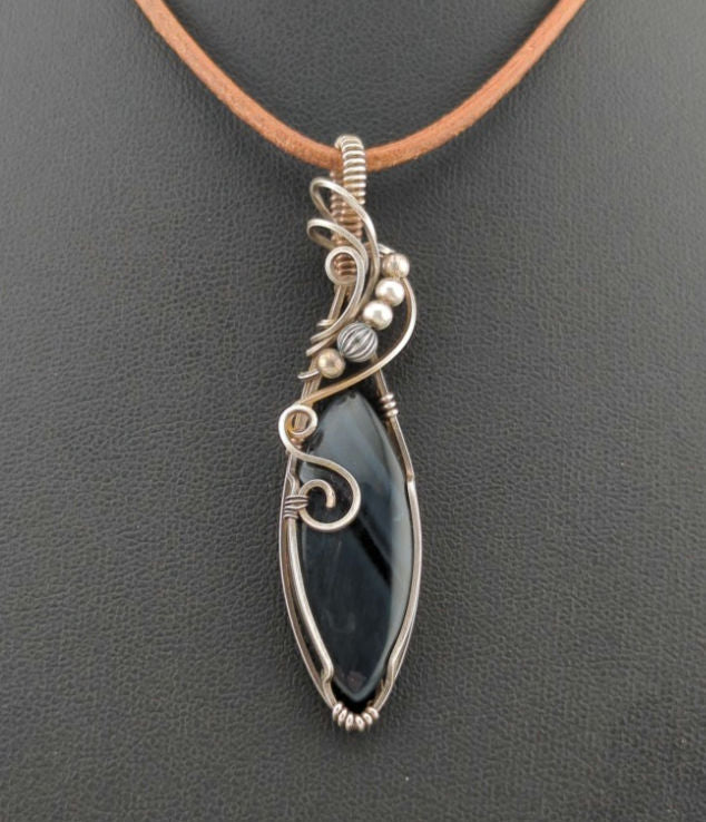 Blue Tiger Eye Pendant, Set in Sterling Silver.