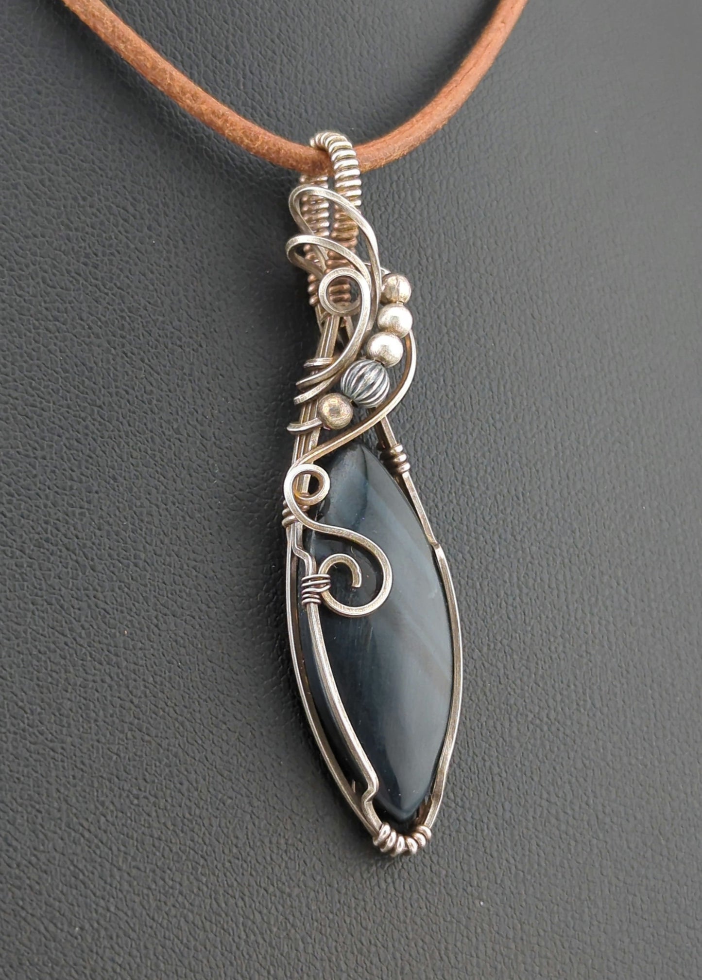 Blue Tiger Eye Pendant, Set in Sterling Silver.