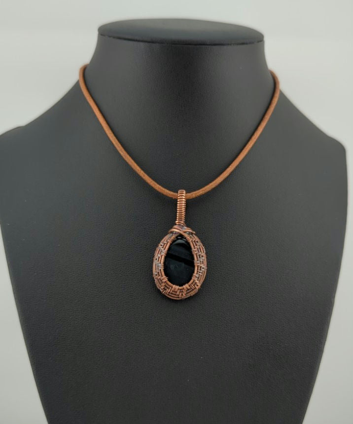 Blue Tiger Eye Pendant, Set in antiqued copper.