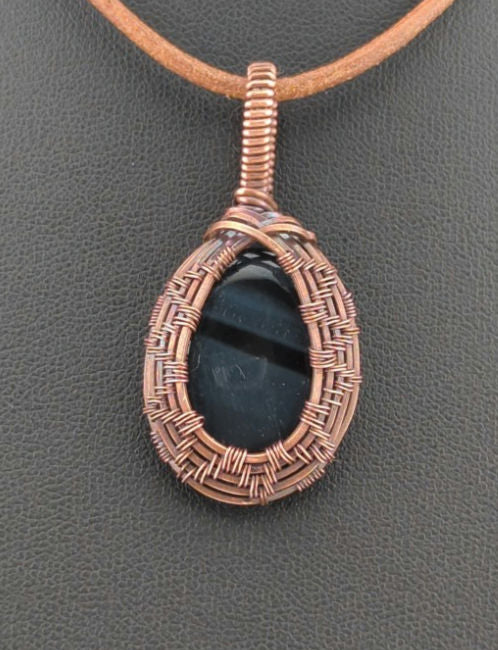 Blue Tiger Eye Pendant, Set in antiqued copper.