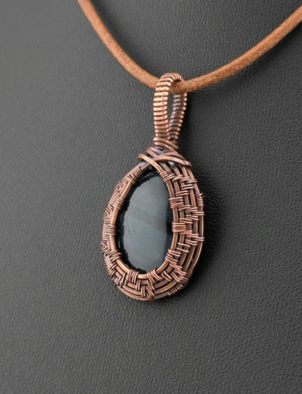 Blue Tiger Eye Pendant, Set in antiqued copper.