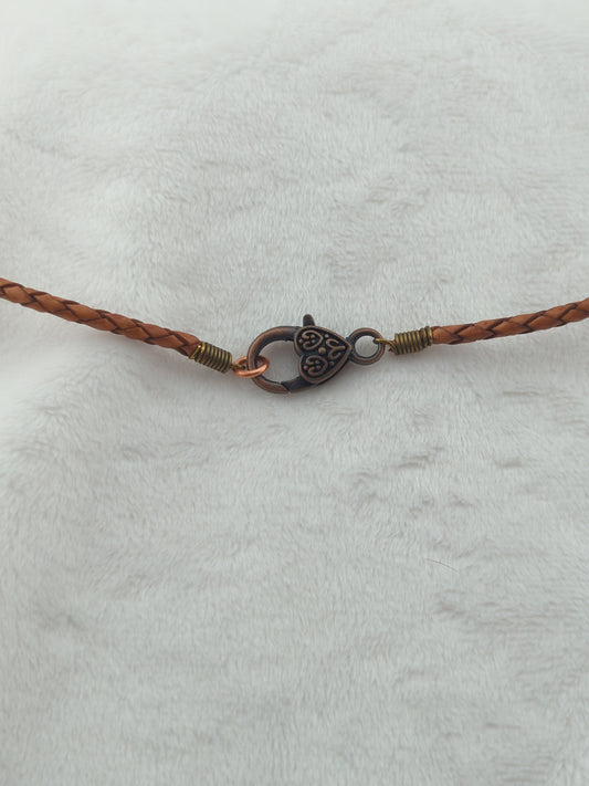 Braided brown leather cord necklace