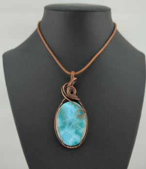 Larimar gemstone pendant, set in antiqued copper.