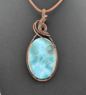 Larimar gemstone pendant, set in antiqued copper.