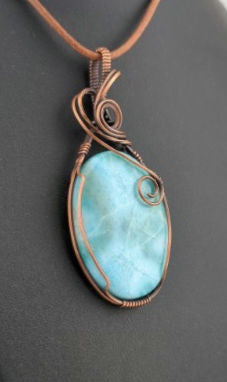 Larimar gemstone pendant, set in antiqued copper.