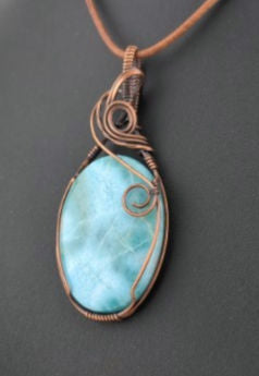 Larimar gemstone pendant, set in antiqued copper.