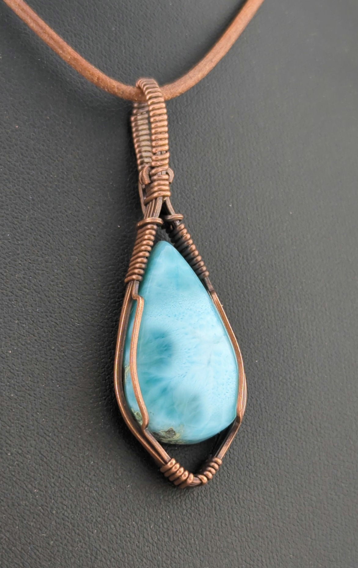 Larimar Pendant set in antiqued copper.