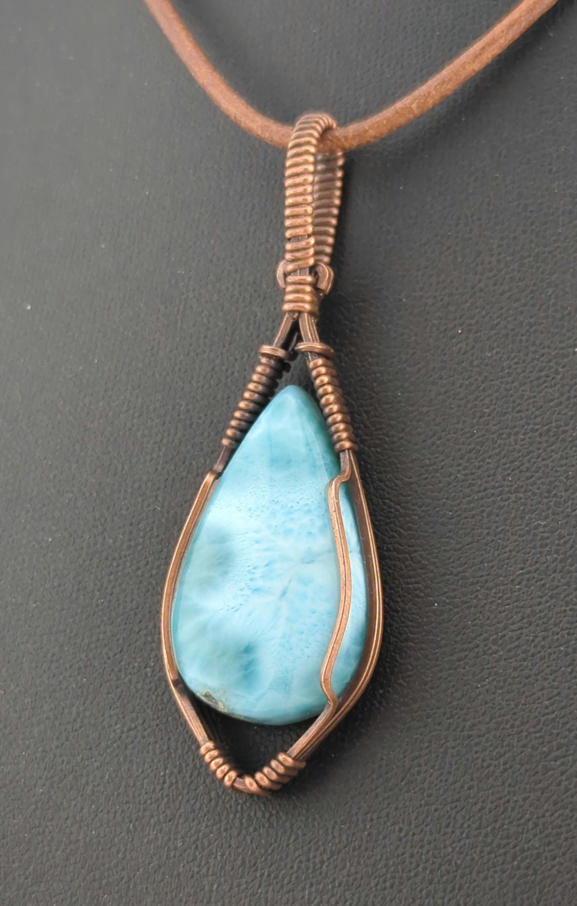 Larimar Pendant set in antiqued copper.