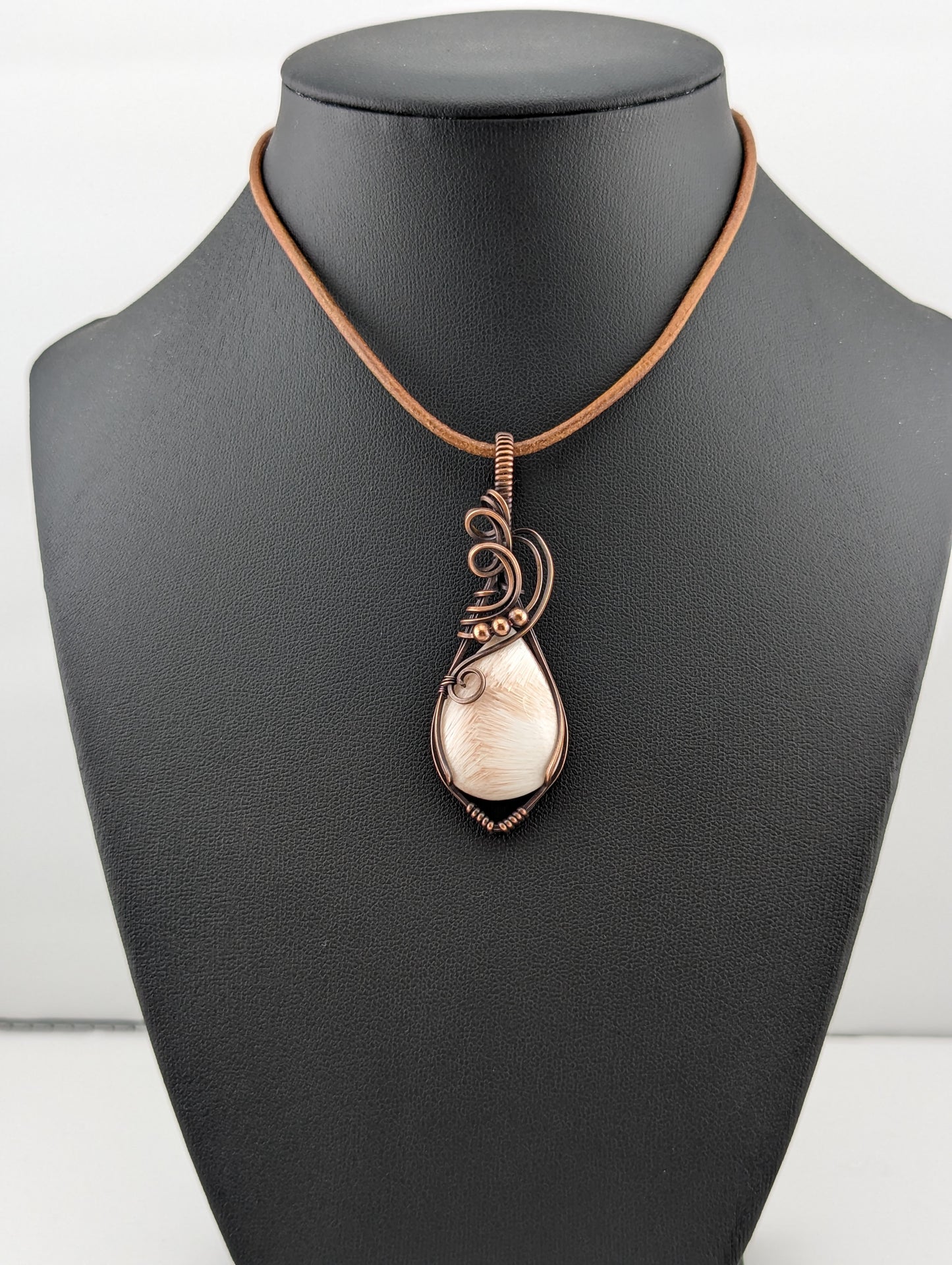 Pink Scolecite Pendant, set in antiqued copper.