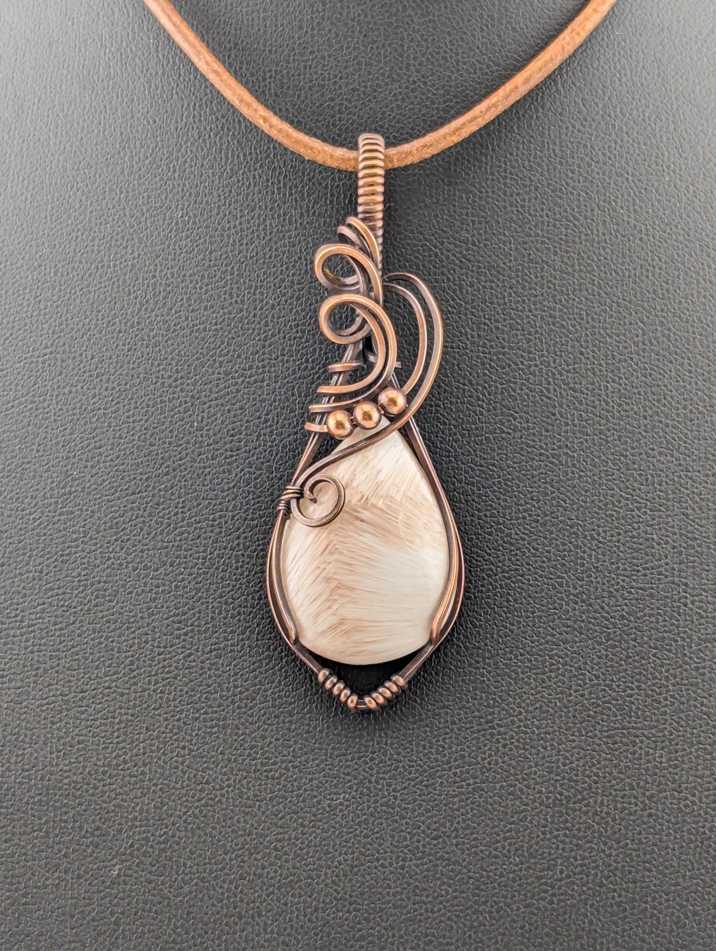 Pink Scolecite Pendant, set in antiqued copper.