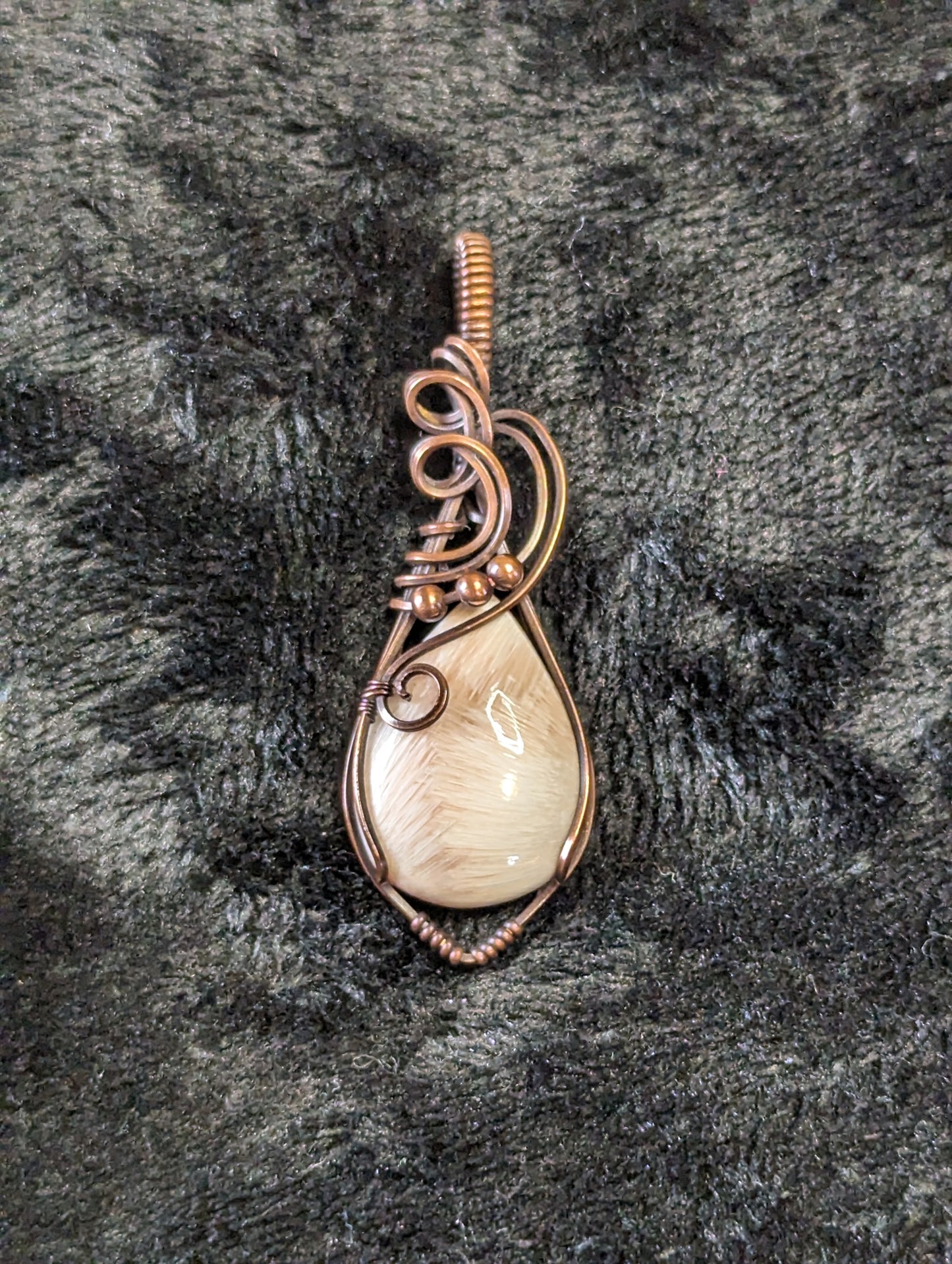 Pink Scolecite Pendant, set in antiqued copper.