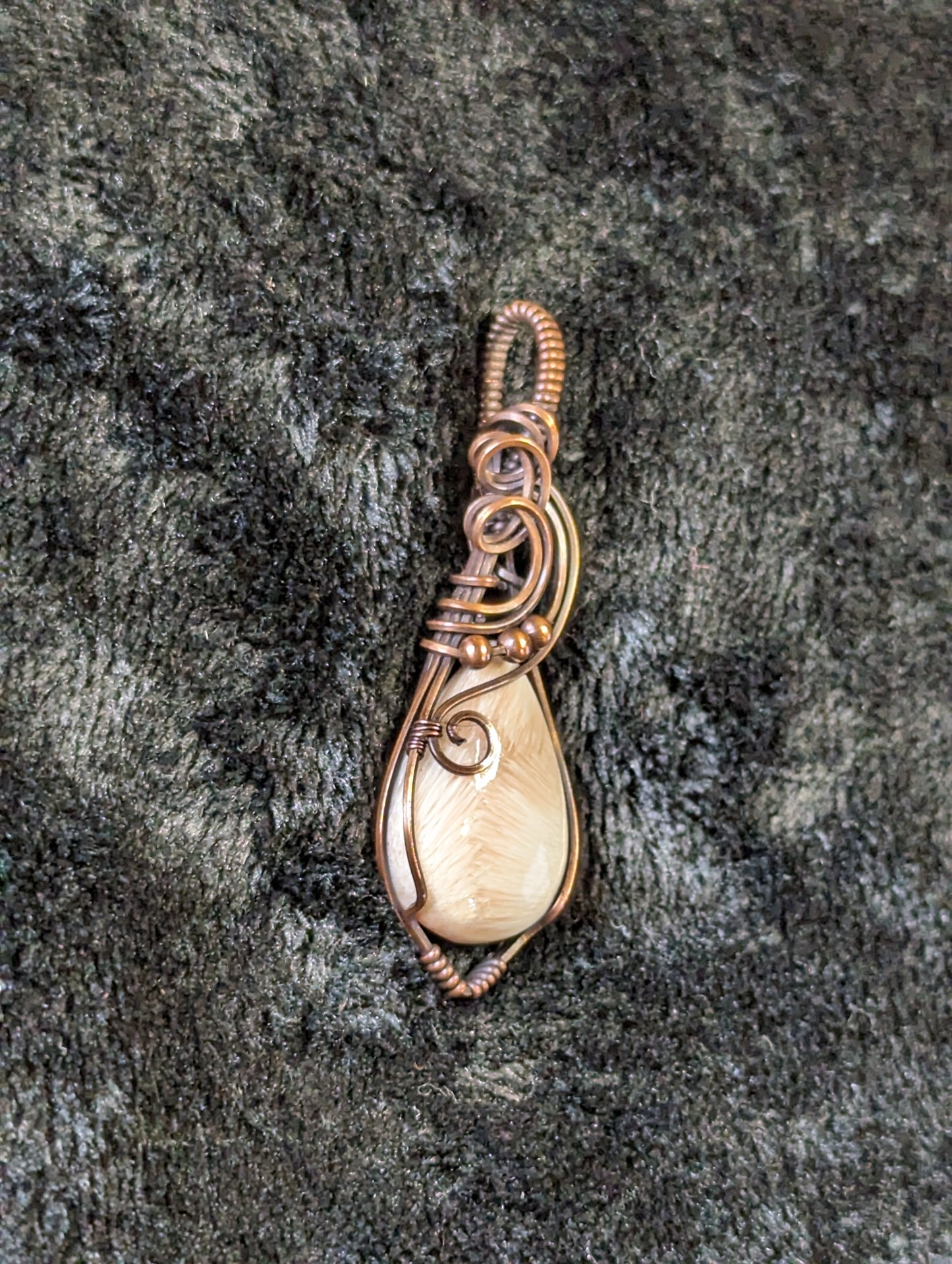 Pink Scolecite Pendant, set in antiqued copper.