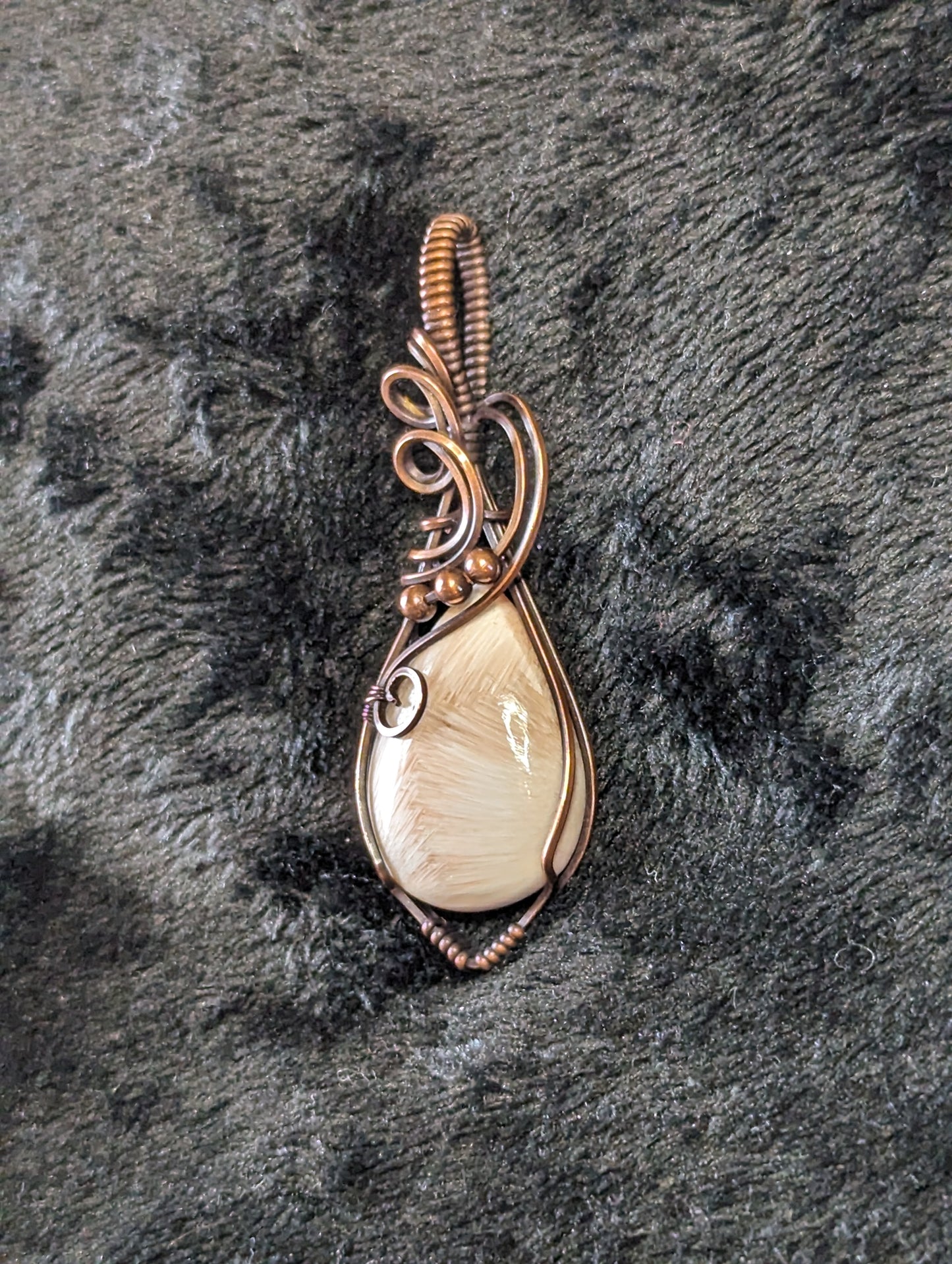 Pink Scolecite Pendant, set in antiqued copper.