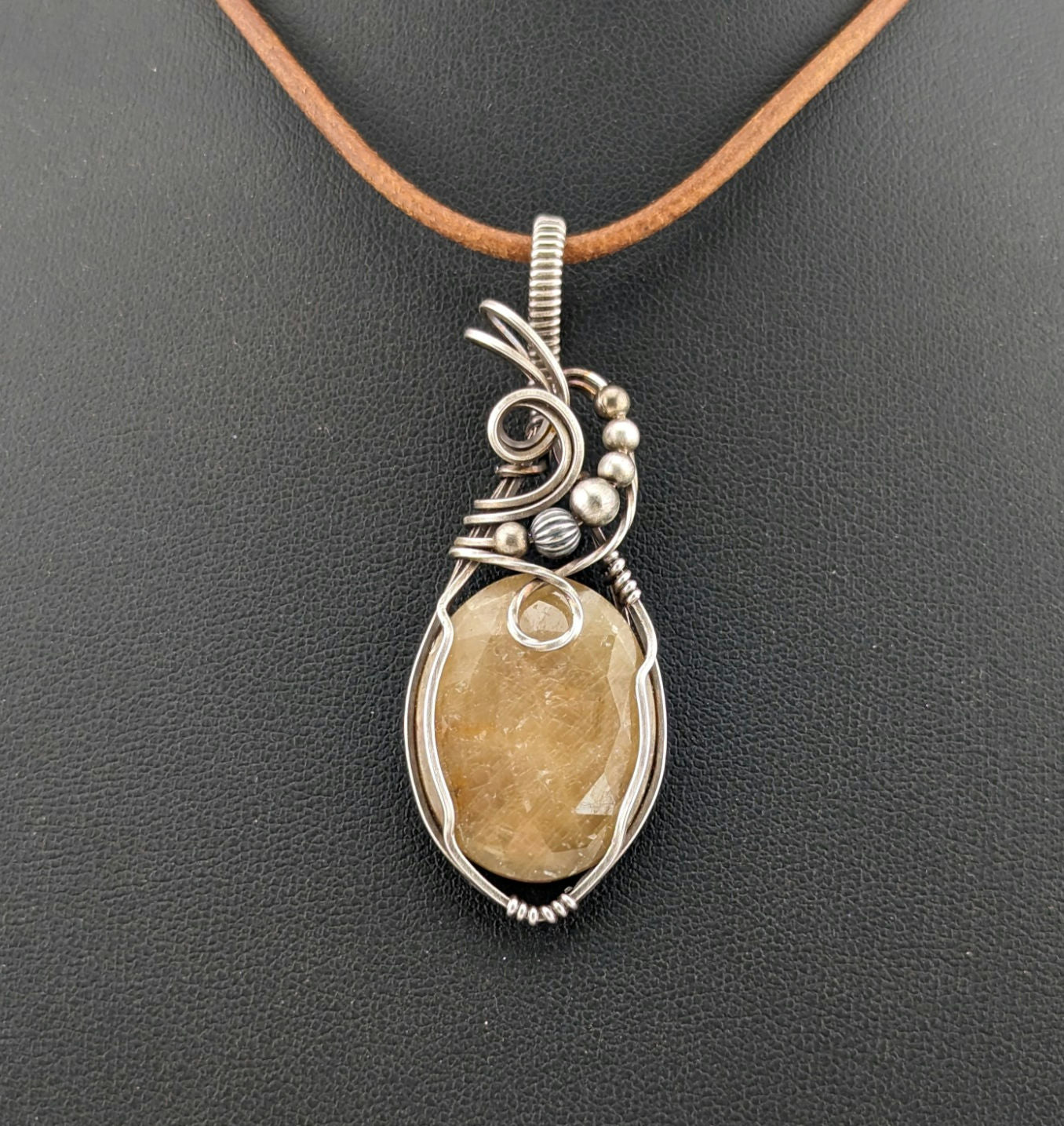 Golden Sapphire Pendant, set in Sterling silver