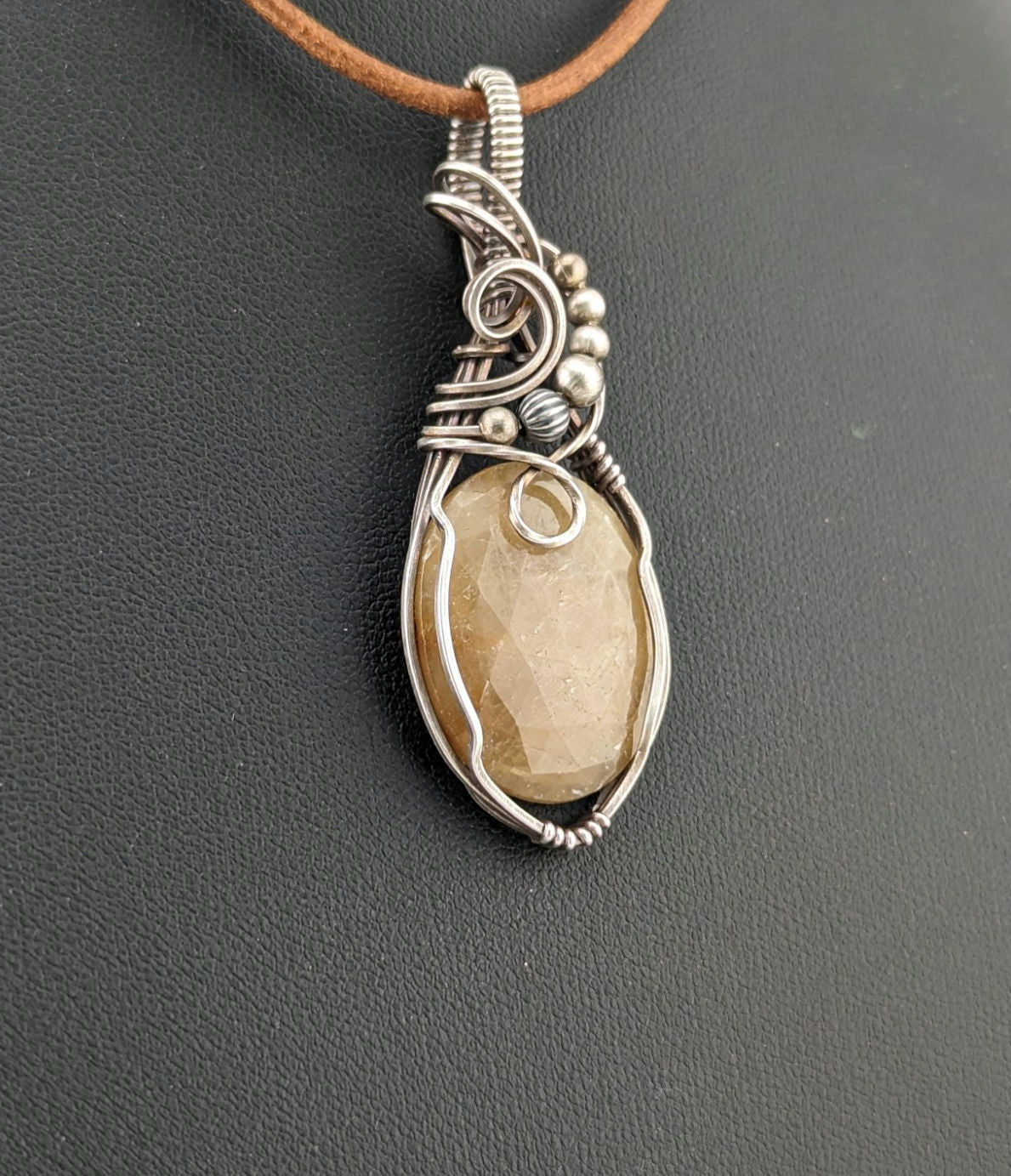 Golden Sapphire Pendant, set in Sterling silver