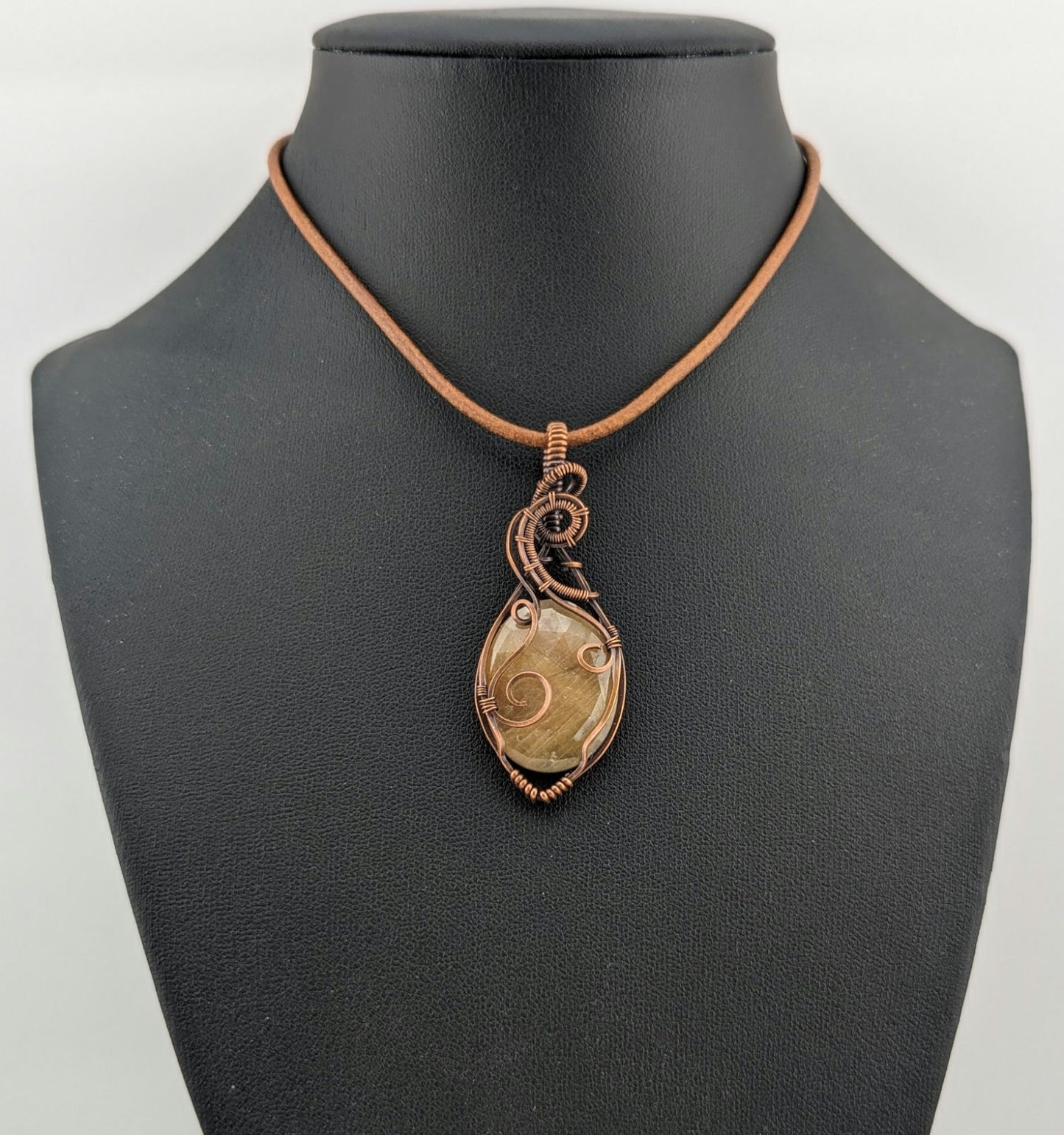 Golden Sapphire Pendant, set in antiqued copper