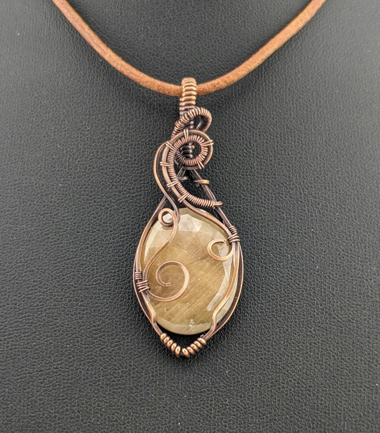 Golden Sapphire Pendant, set in antiqued copper