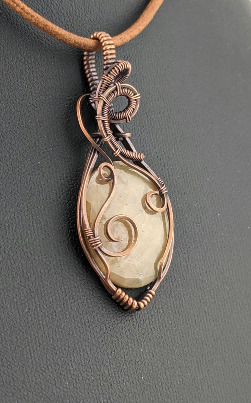 Golden Sapphire Pendant, set in antiqued copper