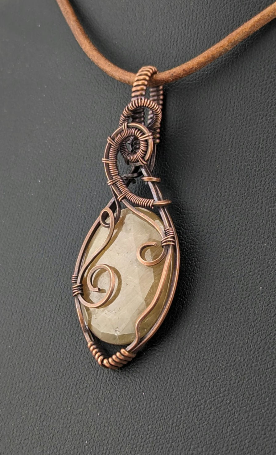 Golden Sapphire Pendant, set in antiqued copper