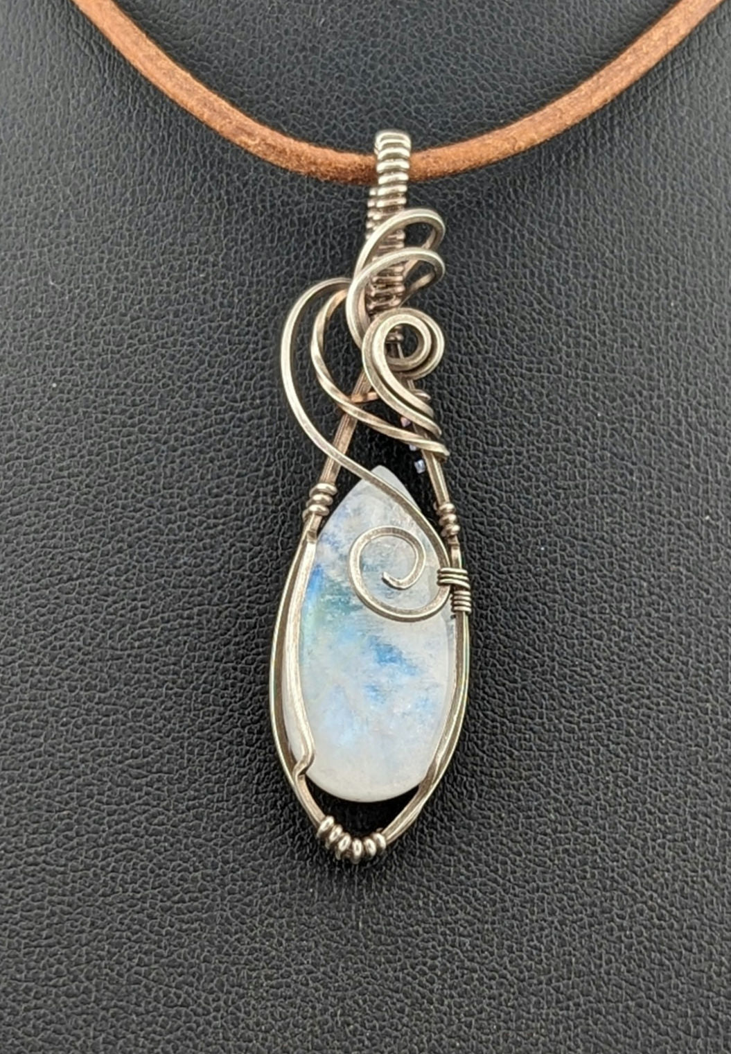 Moonstone pendant, with blue flash set in Sterling Silver.