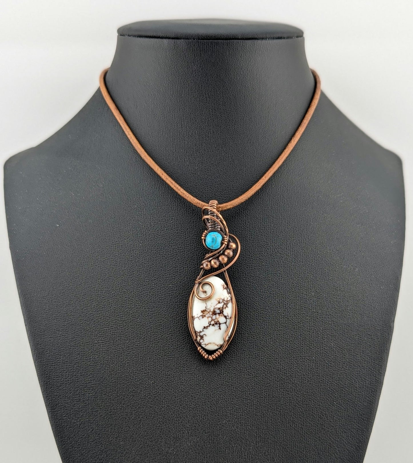 Wild Horse Jasper Pendant, set in antiqued copper, accented with Turquoise