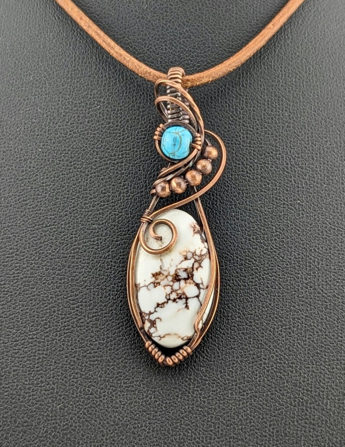 Wild Horse Jasper Pendant, set in antiqued copper, accented with Turquoise