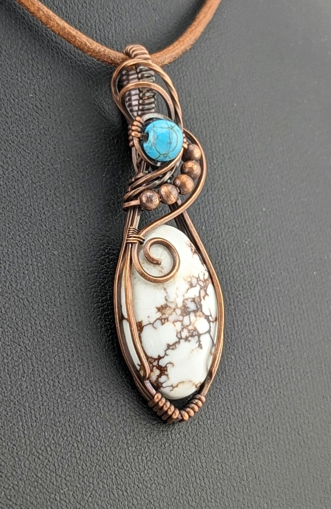 Wild Horse Jasper Pendant, set in antiqued copper, accented with Turquoise