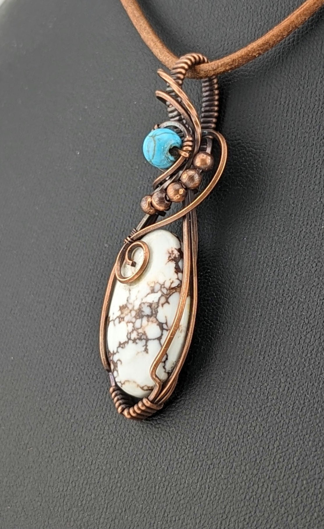 Wild Horse Jasper Pendant, set in antiqued copper, accented with Turquoise