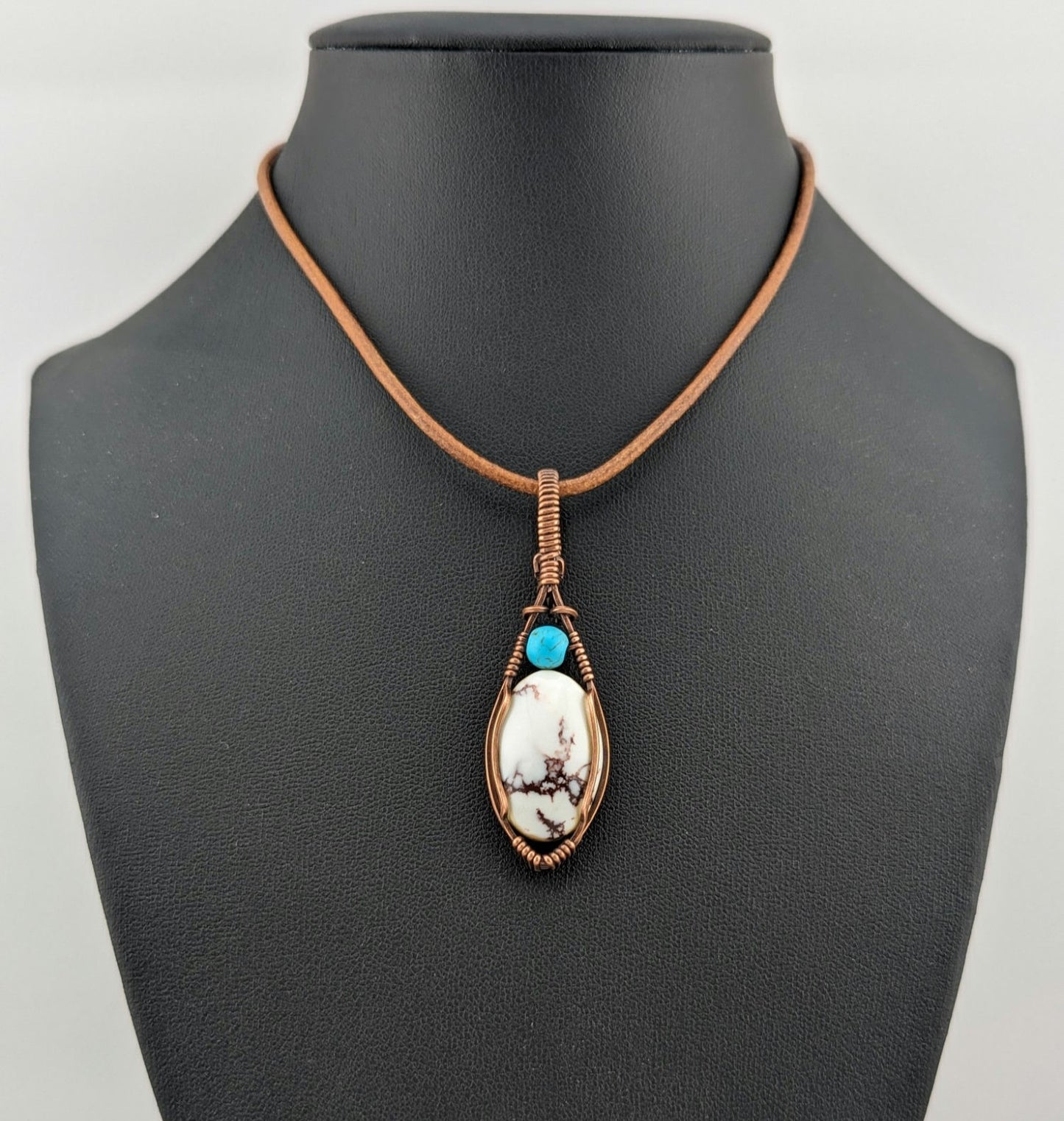 Wild Horse Jasper Pendant, set in antiqued copper, accented with Turquoise