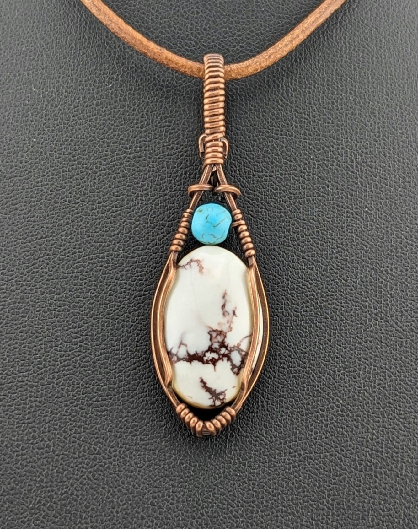 Wild Horse Jasper Pendant, set in antiqued copper, accented with Turquoise