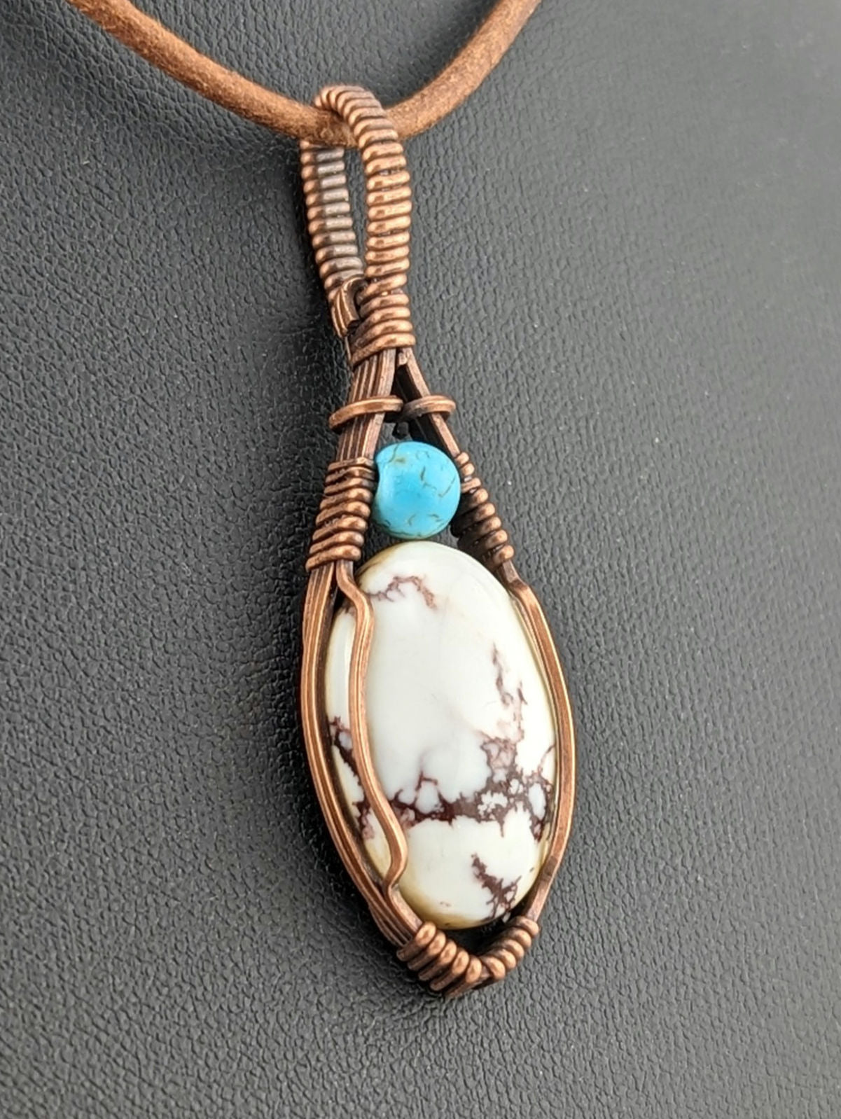 Wild Horse Jasper Pendant, set in antiqued copper, accented with Turquoise