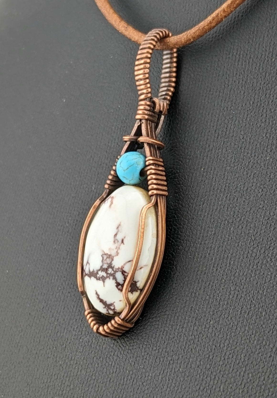 Wild Horse Jasper Pendant, set in antiqued copper, accented with Turquoise