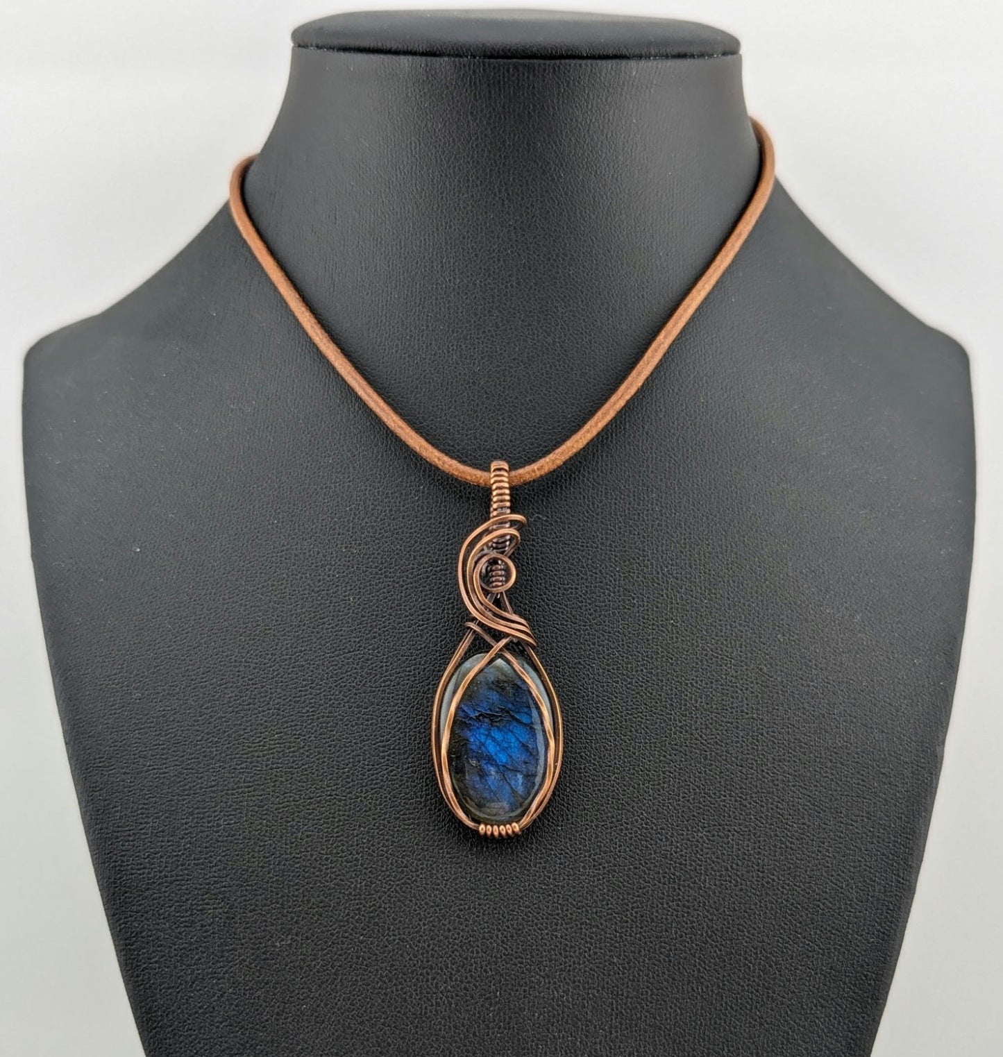 Labradorite gemstone pendant, with Blue flash, set in antiqued copper