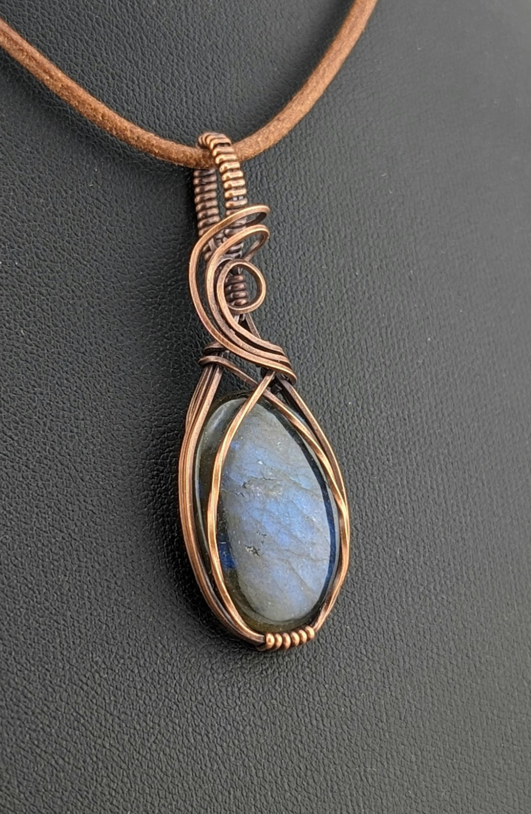 Labradorite gemstone pendant, with Blue flash, set in antiqued copper