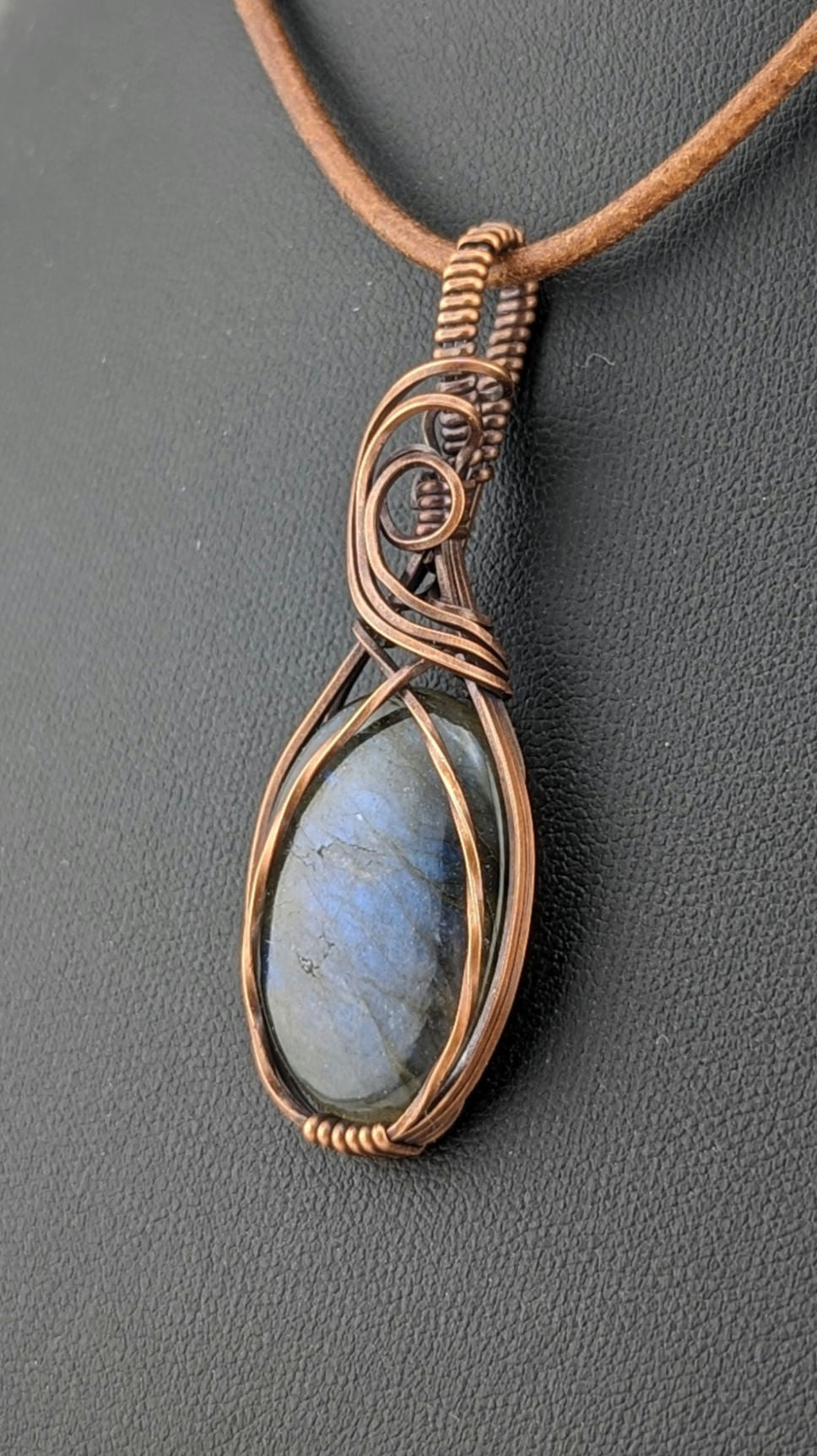 Labradorite gemstone pendant, with Blue flash, set in antiqued copper