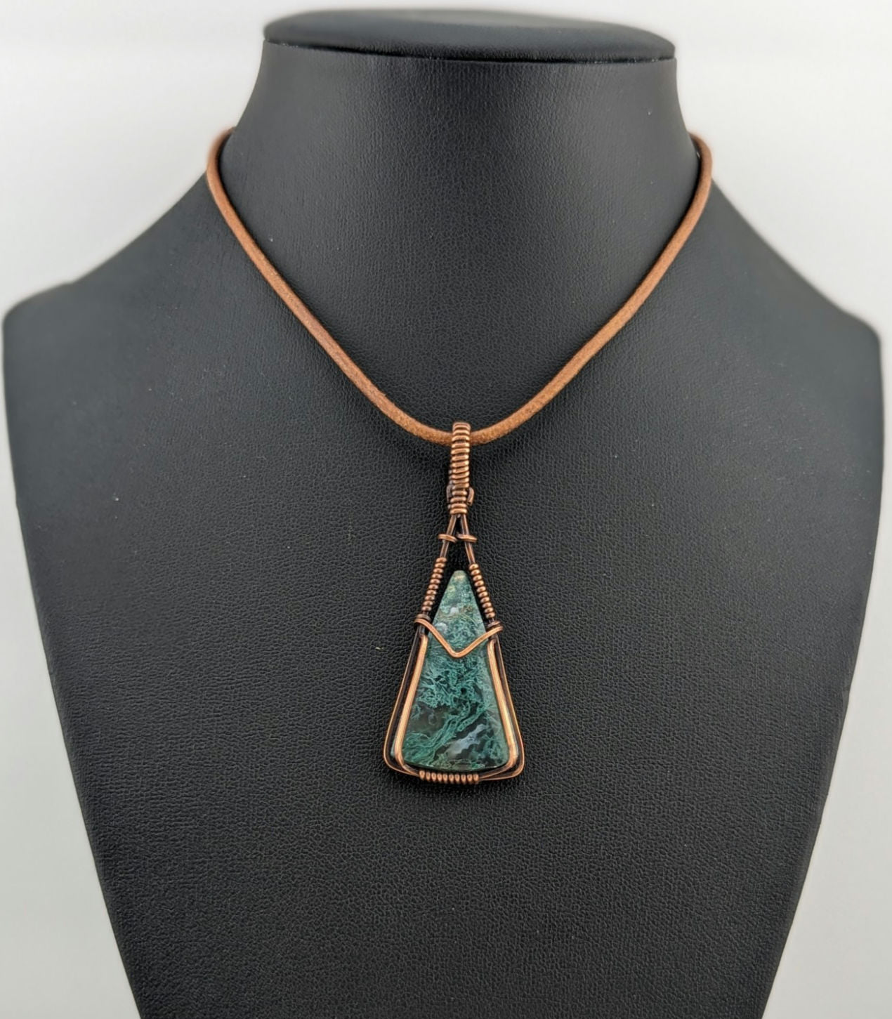 Indonesian moss agate Pendant, set in antiqued copper.